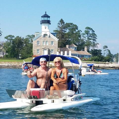 two people on a boat